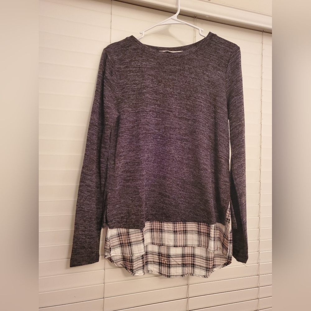 Downeast Layered Sweatshirt Top w/ Zippered Back - S
